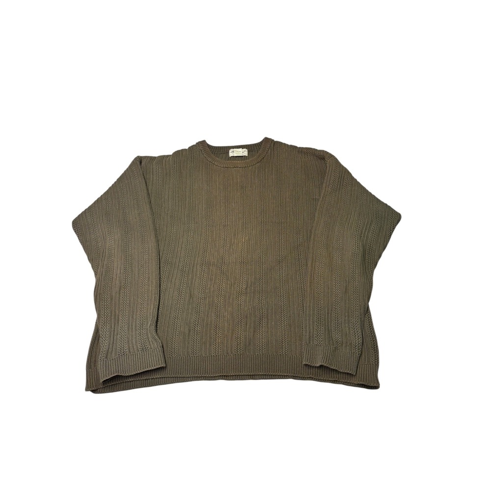 Eddie Bauer Mens XXL Tall‎ Olive Green Ribbed Knit Cotton Crewneck Sweater